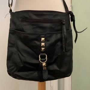 Black Pleather Crossbody Bag with Gold Studs